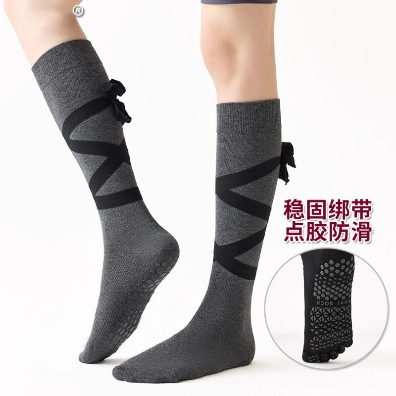 

Корейские модные носки для йоги, женские Y2k, нескользящие спортивные носки до середины икры со шнуровкой и разделенными пальцами для палит, танцев, фитнеса, тренажерного зала, велоспорта