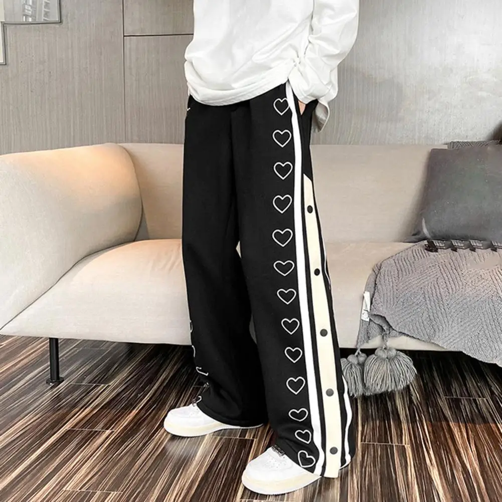 Men Sweatpants Loose Side Split Buttons Men Trousers Contrast Color Elastic Sports Pants Male Skateboard Pants Techwear 2024New