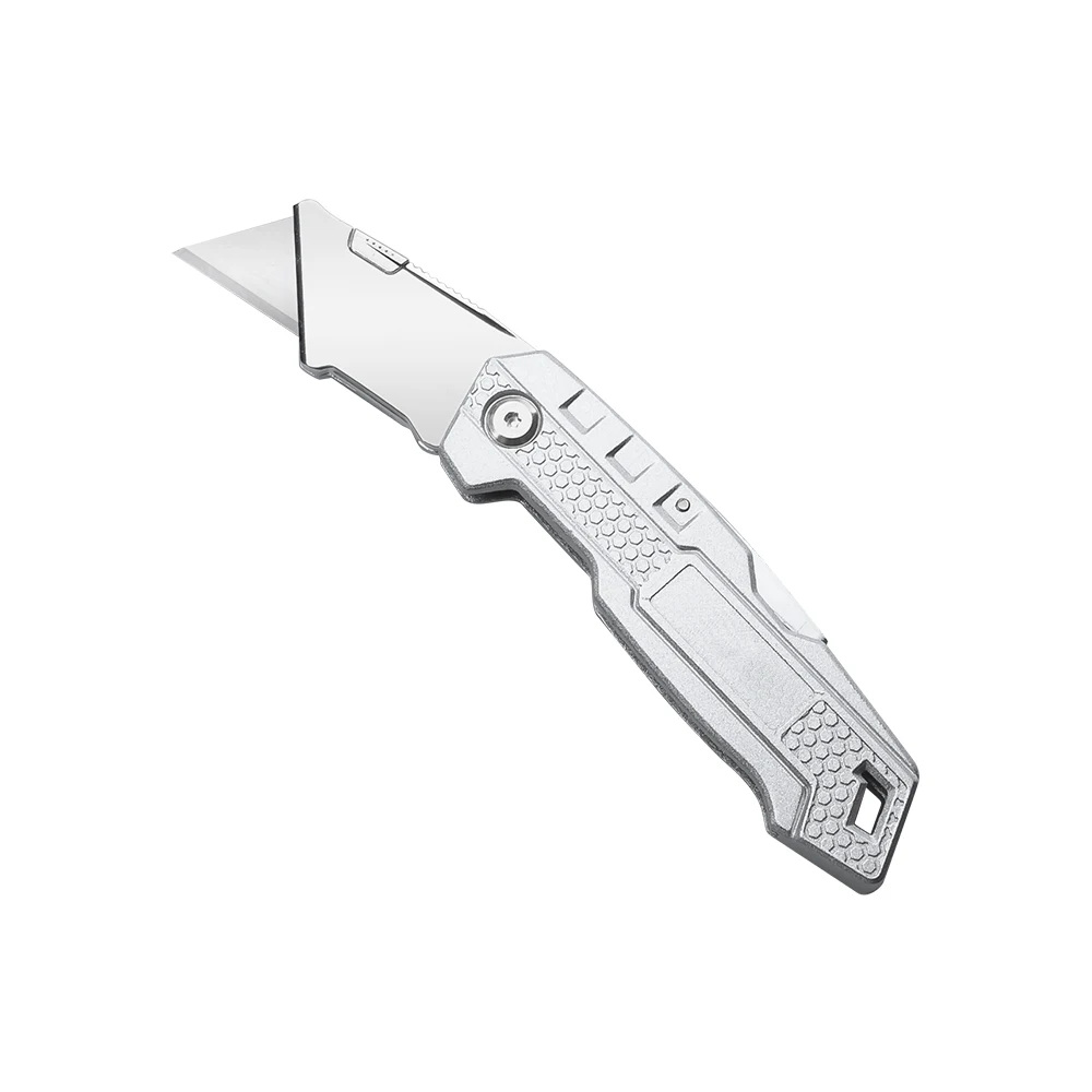 Folding Knife Carton Box Cutter Pocket Knife Quick-Change Blade Metal Handle with Belt Clip Factory Custom Knife