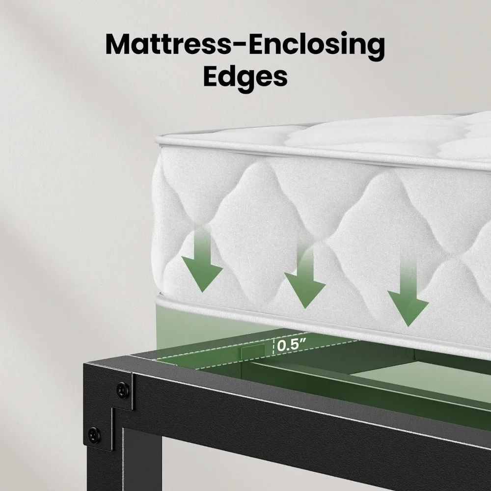 Bed Frame Queen Size,14 Inch Metal Bed Frame Enhanced Support Structure&Enclosing Edges,with Storage Space,1400 lbs Max Weight