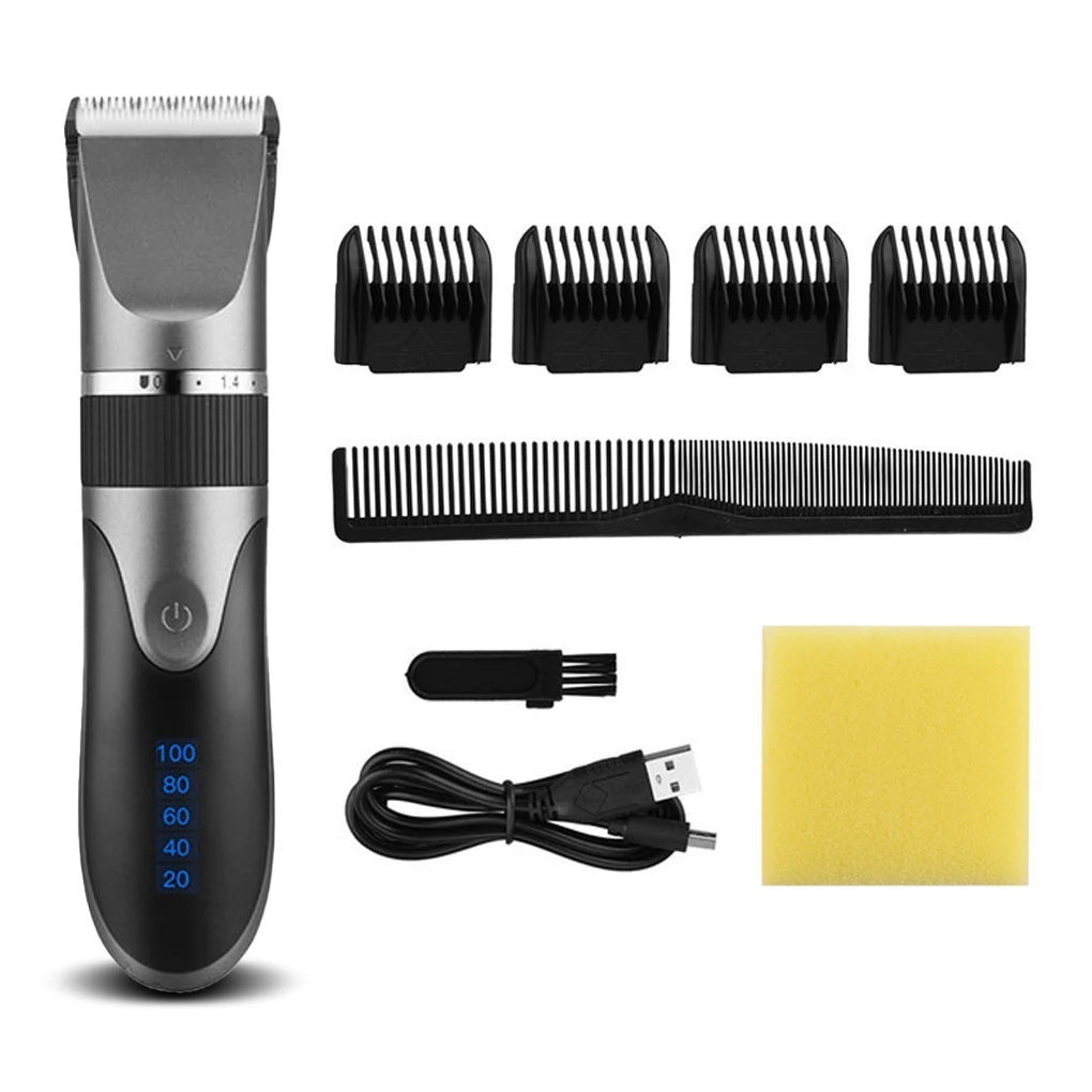 

Electric Hair Clippers 0.8-2.0mm USB Cordless Barber Man LED Ceramic Trimmers Low Noise Haircutting Shaver Machine Gray