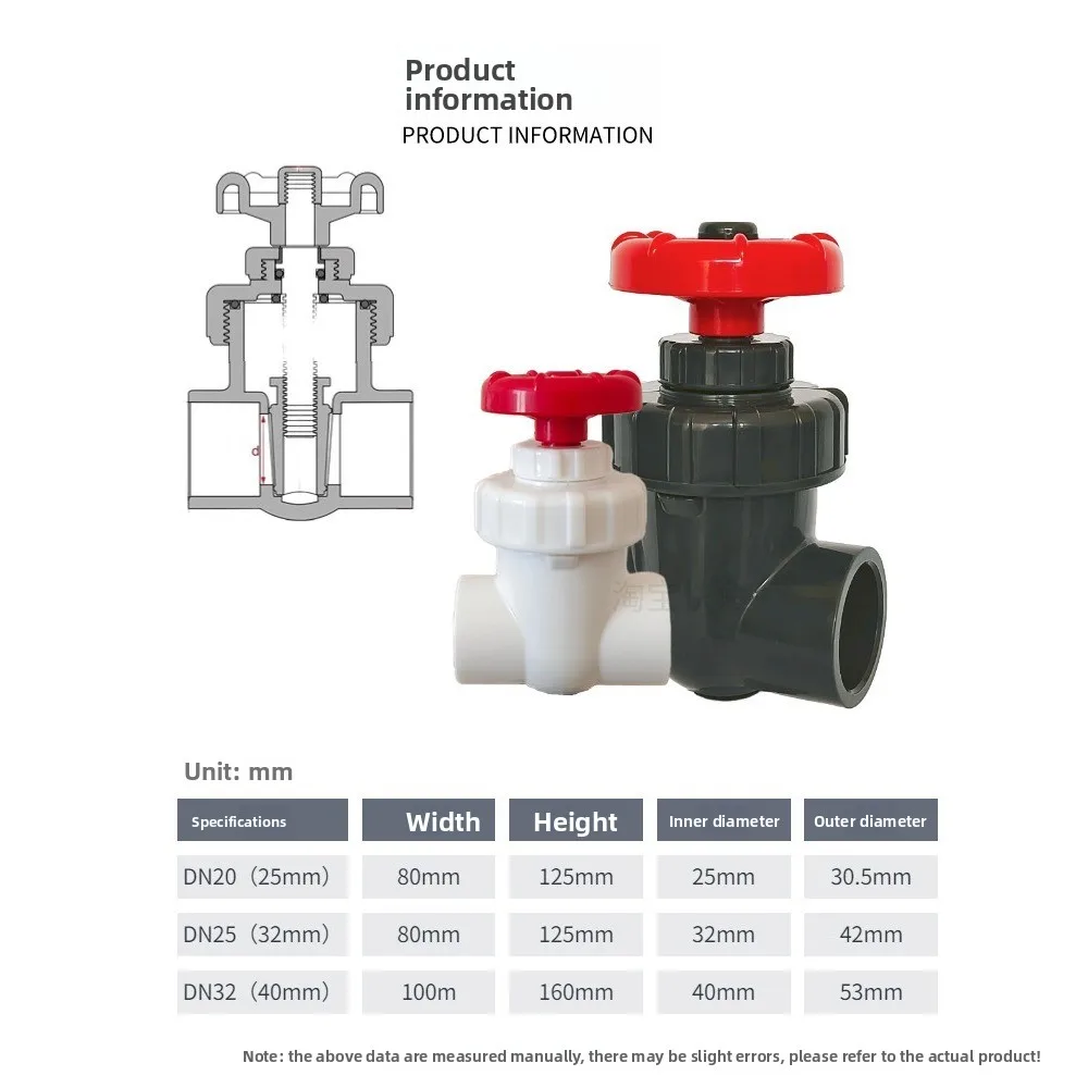 UPVC 25/32/40/50mm Gate Valve Precision Flow Control PVC Sluice Valve Garden Irrigation Aquarium Accessories Hi-quality