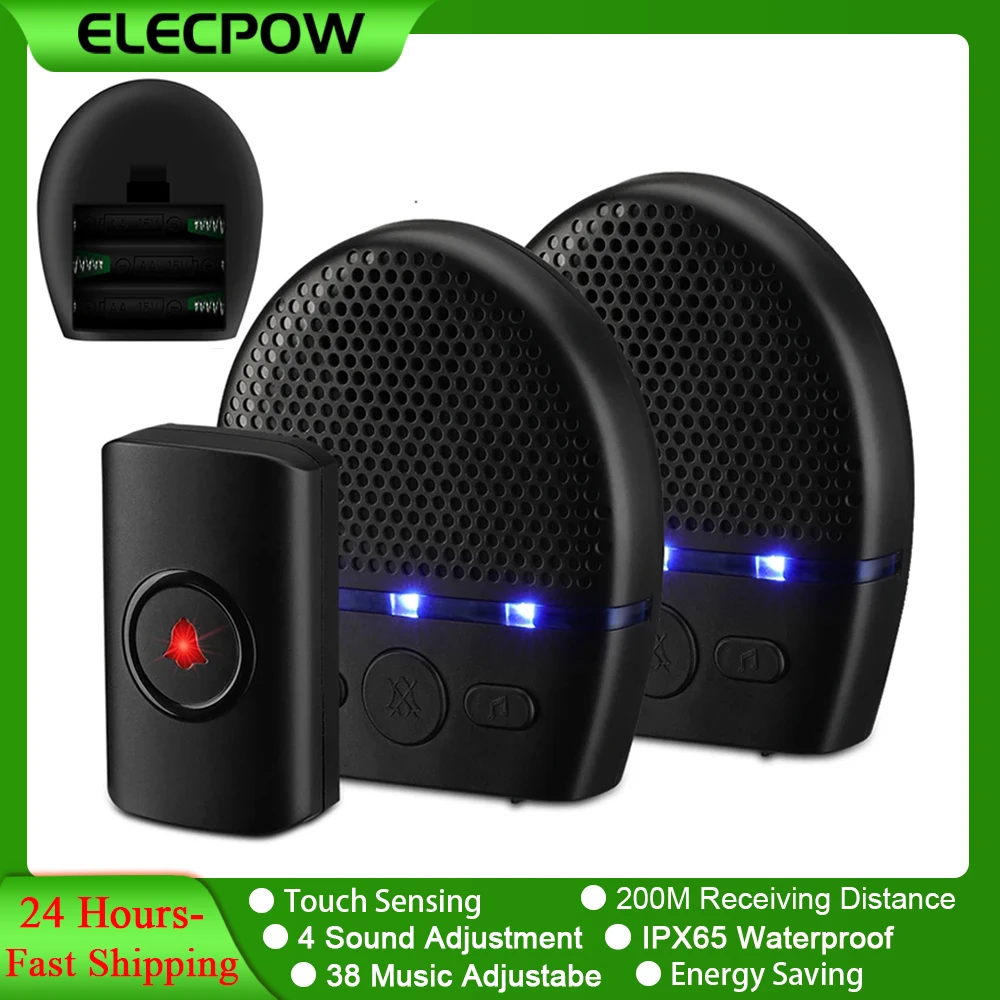 elecpow wireless doorbell impermeavel ao ar livre smart home door bell 38 musicas nenhum soquete necessario led flash alarme de seguranca 01