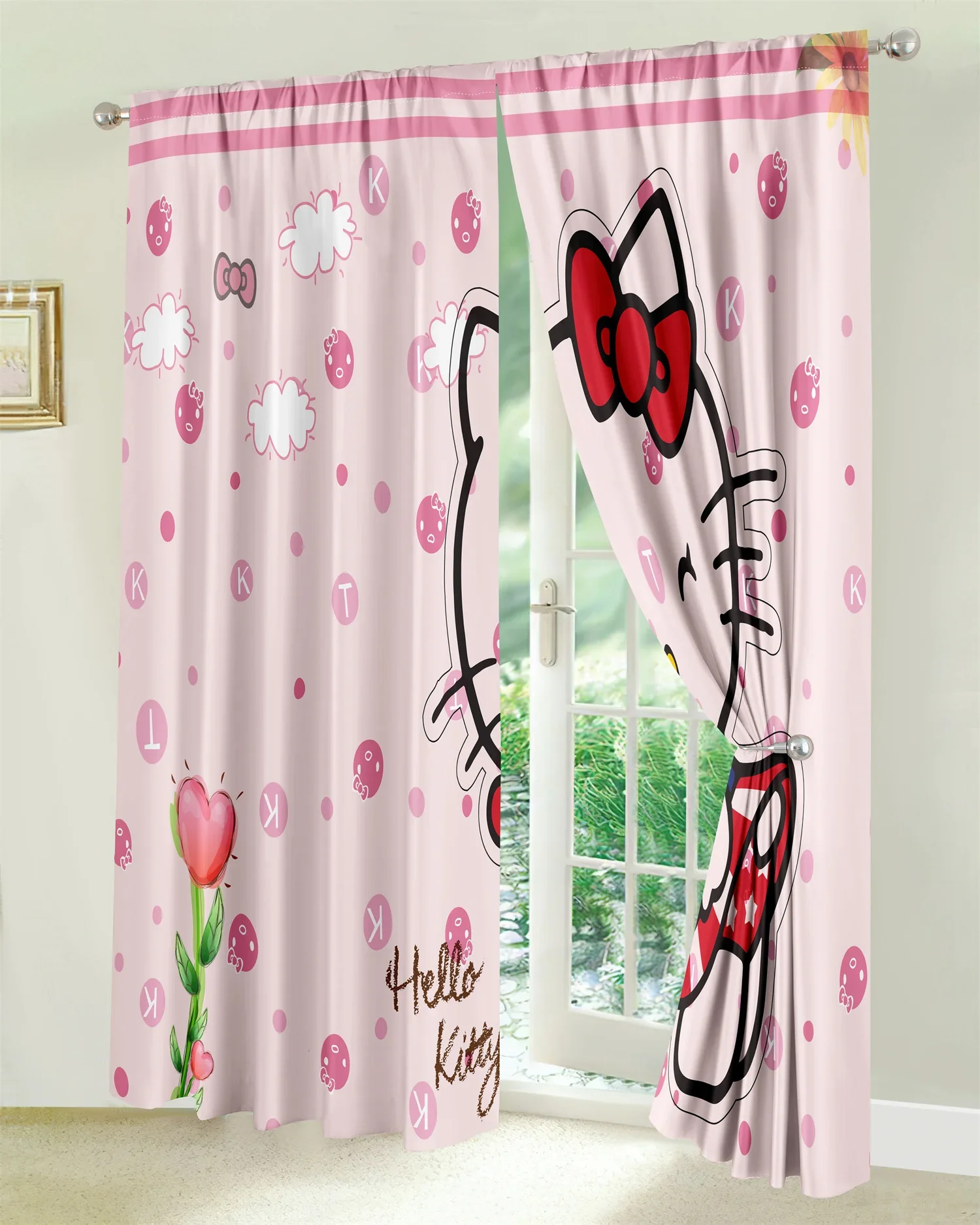 Cartoon Cute Car Kids Pink Girl Princess Light Filtering Drapes Window Curtains for Living Room Bedroom Kitchen 2 Pieces Decor