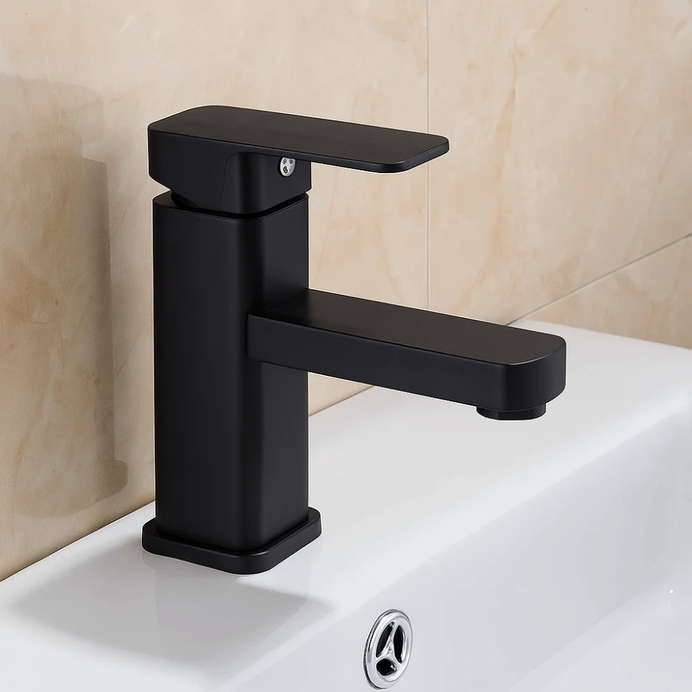 

Countertop Mount Bathroom Faucet Anti-Leakage Rotary Switch Lavatory Basin Faucet Square Rust-proof Kitchen Faucet Guest Bath
