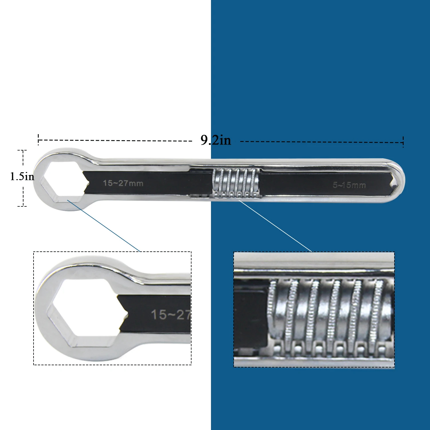 مفتاح ربط حلقي مزدوج الأطراف متعدد الوظائف قابل للتعديل، مفتاح ربط نهاية صندوق الأوفست، 5-15 مم - 15-27 مم، مفتاح ربط بسقاطة عالمي برأس مزدوج