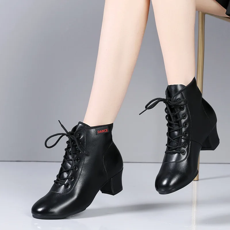 Cowhide Dance Boots Women Jazz Dance Shoes High Quality Soft 3cm 5cm High Heels Women's Ballroom Modern Shoe Ladies Dancing Boot