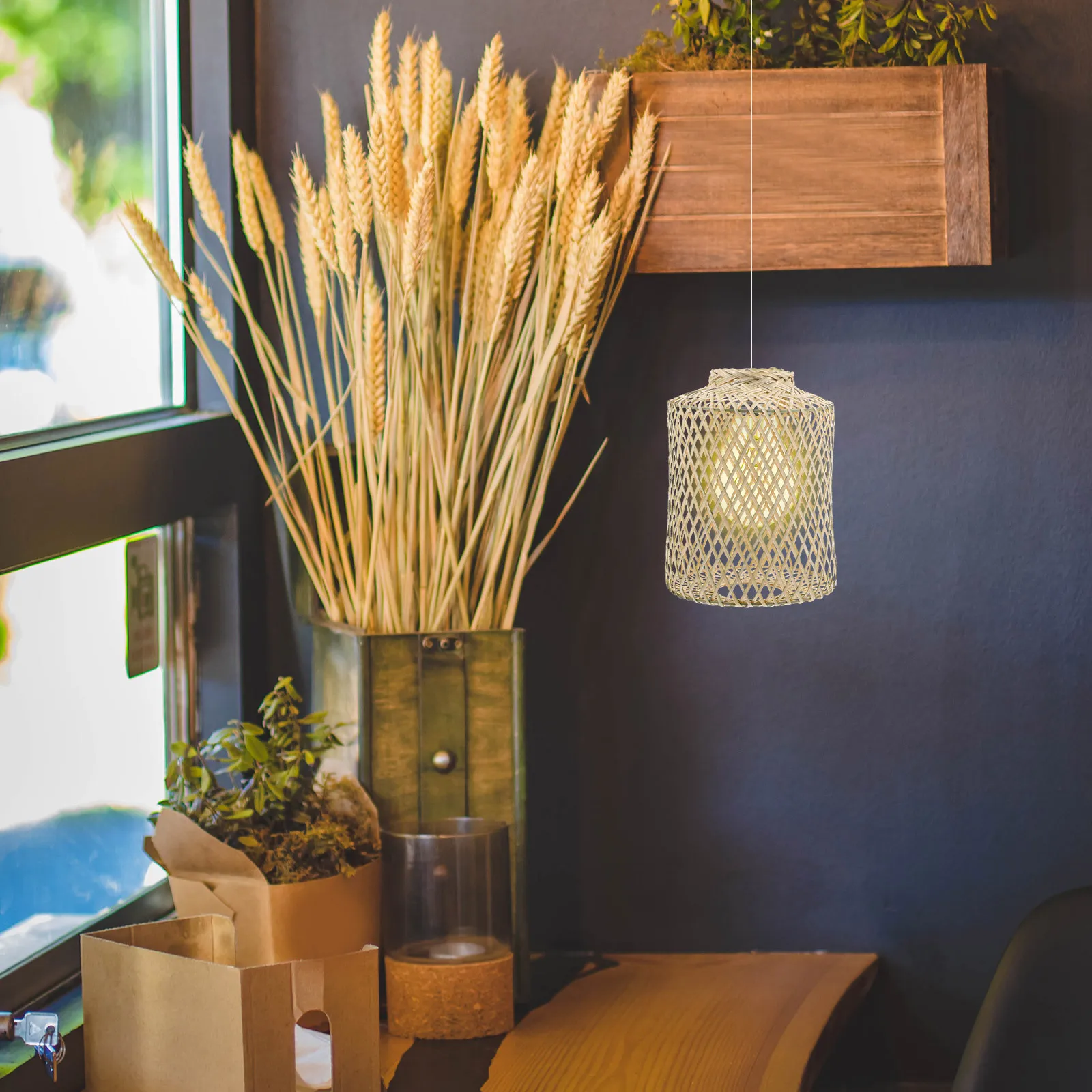 

Bamboo Lampshade Woven Pendant Light Cover Ceiling Light Shade for Restaurant Home Decor Warm Atmosphere Non-Dazzling Eye