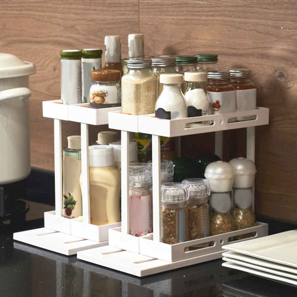 

Pull Out Kitchen Storage Rack 2 Tier Seasoning Jar Organizer Space Saving Spice Bottle Shelf Desktop Counter Organizer