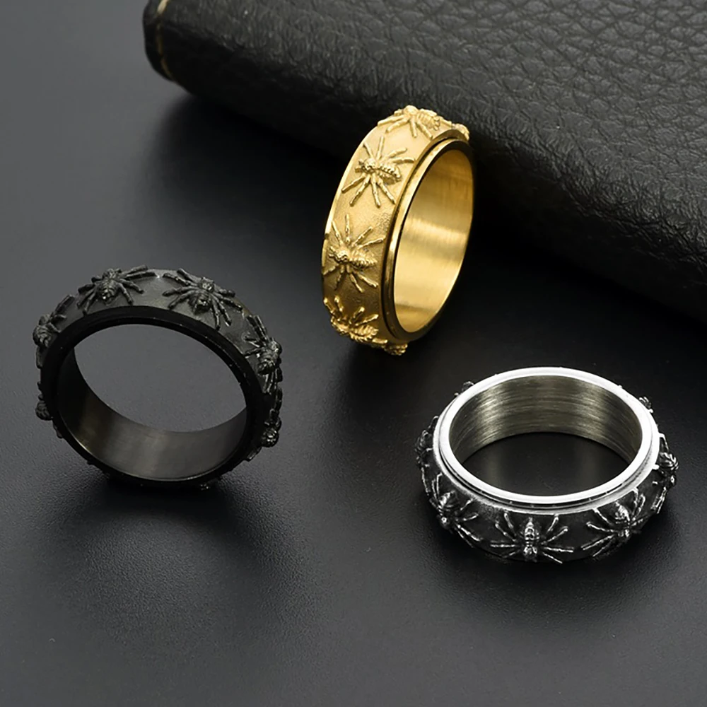 Vintage Simple Stainless Steel Spider Rings for Men Women Punk Gothic Creative Animal Finger Ring Halloween Jewelry Accessories