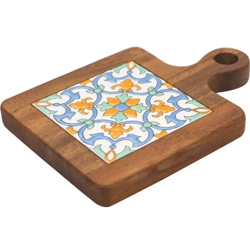 Acacia Wood Flower Tile Pot Mat Wooden Anti-scalding Plate Solid Wood Dining Table Thermal Insulation Ceramic Tableware Mat