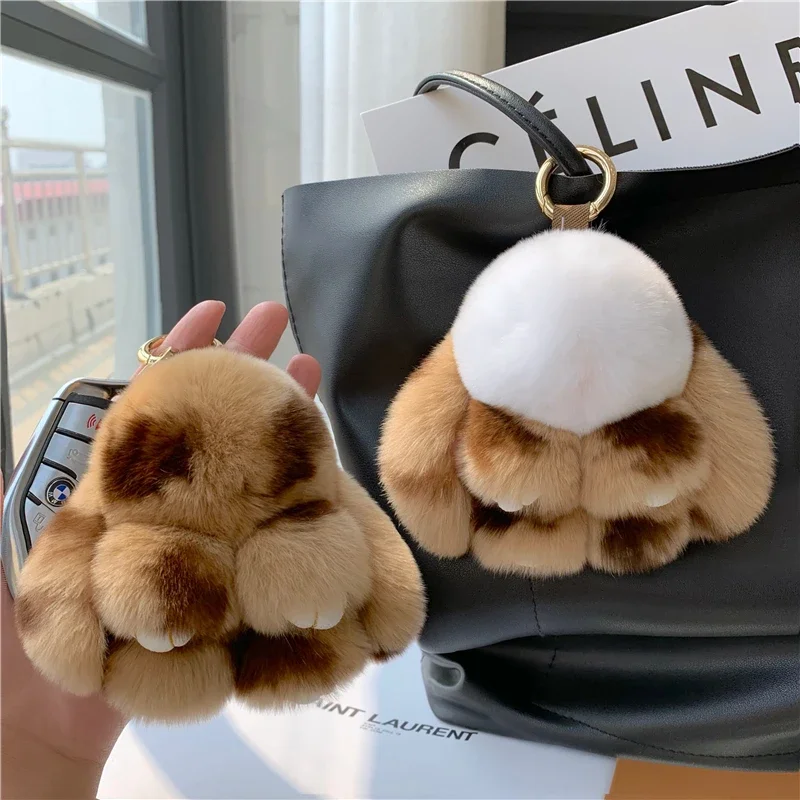 

10cm Cute Plush Bunny Keychain Women Fur Pom Pom Angel Rabbit Key Ring Hare Pompom Plush Dolls Toy Girls Bag Key Pendant