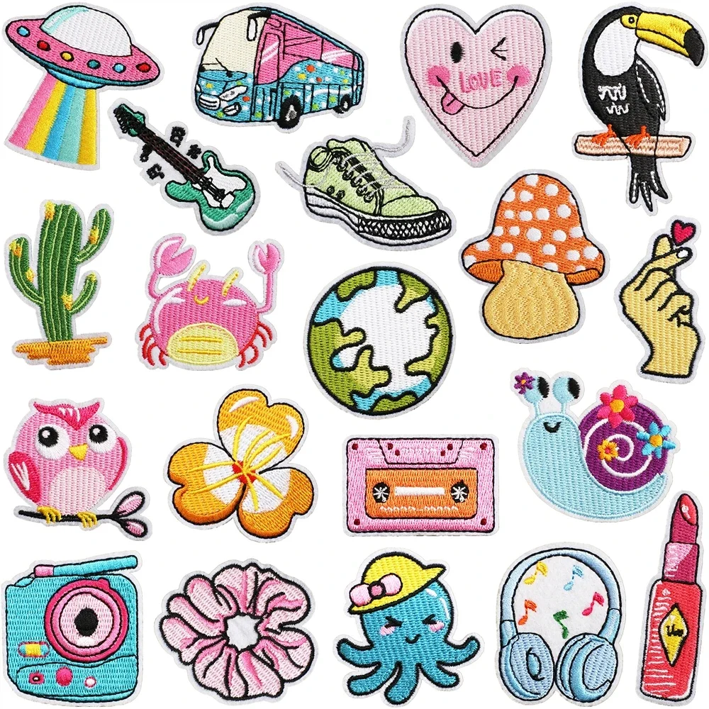 50Pcs Bulk Embroidered Patch Iron On Patches for Clothing Lipstick Clothes Stickers Sewing Thermal Adhesive Applique Fusible