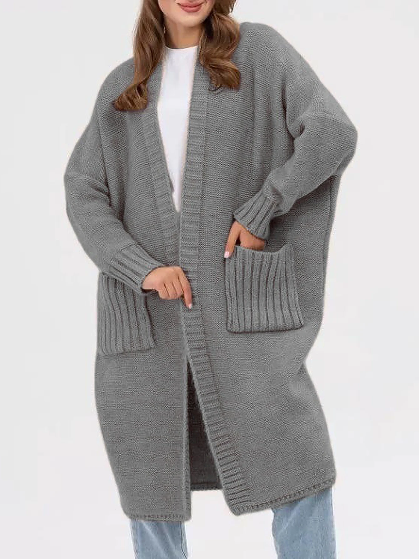 سترات نسائية بأكمام طويلة مفتوحة من الأمام سترات طويلة غير رسمية للخريف والشتاء موضة يومية جديدة أنيقة عادية