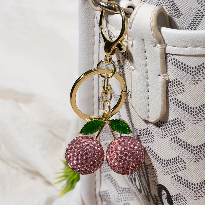 Kreativer, süßer Frucht-Diamant-Kirsch-Damen-Taschen-Schlüsselanhänger aus Metall, exquisiter Auto-Schlüsselanhänger-Anhänger – Detail 5