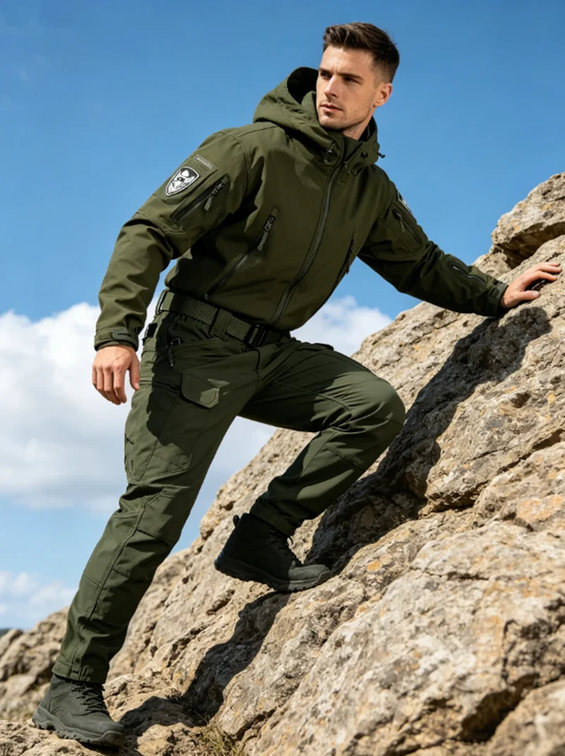 

GL Shark Skin Soft Shell Autumn and Winter Plush Thickened Mountaineering Tactics Training Breathable Windproof Charge Suit