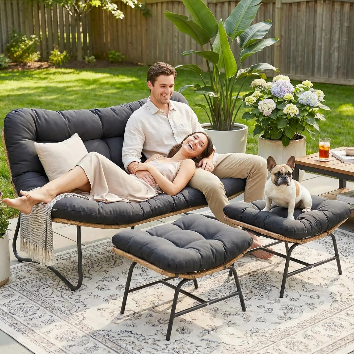 Oversized Love Seat, Patio Egg Chairs for Outside with 2 Footrests
