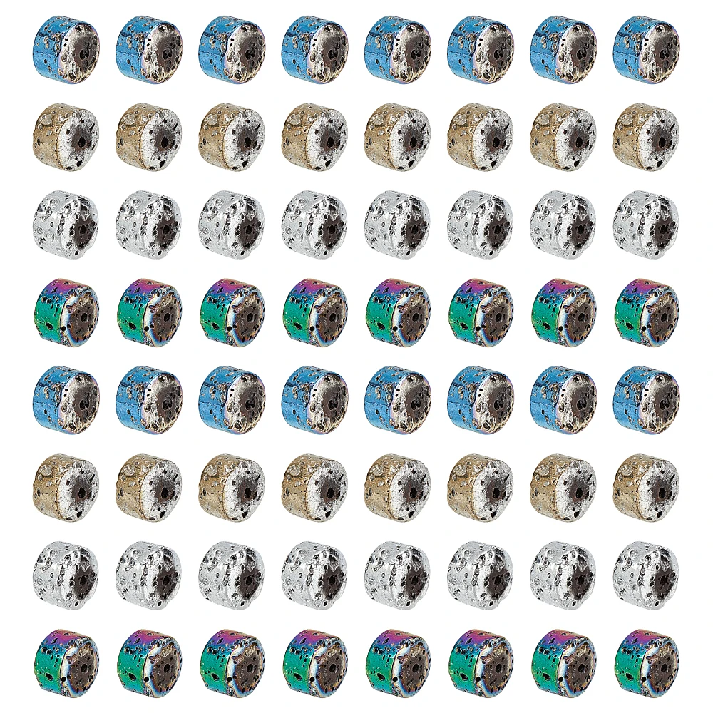 120pcs Electroplated Volcanic Rock Tube Lava Rock Stone Beads Colorful Stone for Essential Oil Bracelet Necklace Jewelry Craft