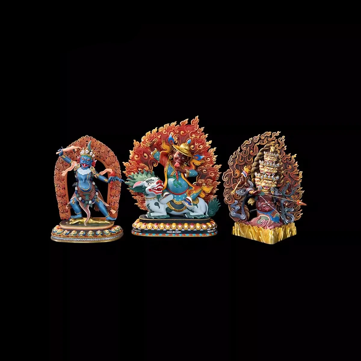 Nepal Tibet Craft Tibetan Tantra Colorful Three Roots Pure Copper Handmade Carving