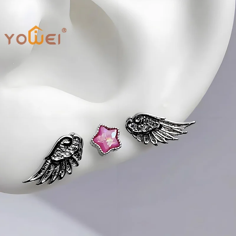 Latest New Fashion Wings Stainless Steel Ear Bone Nail Shiny Trendy Earring For Women Body Piercing Accessory