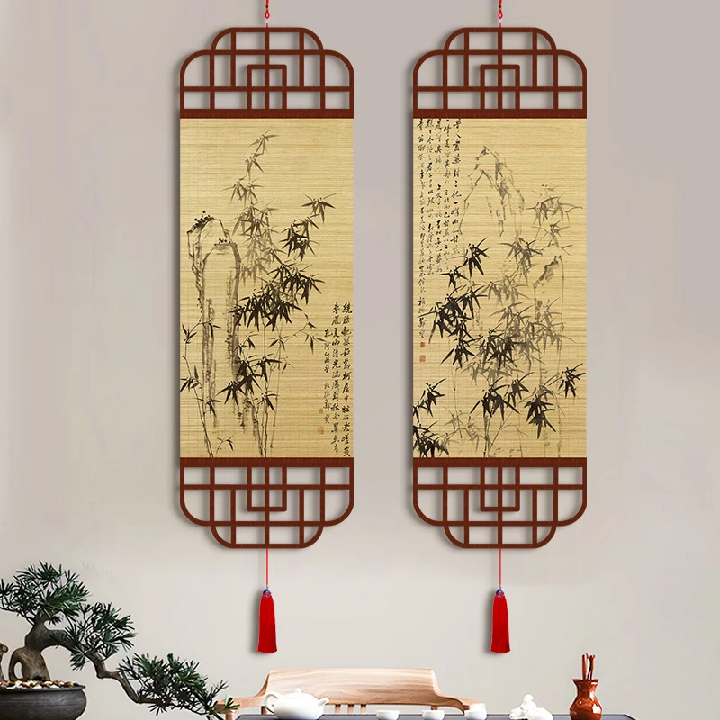 

Zheng Banqiao Chinese Ink Bamboo Stone Wall Art, Hollow Carved Scroll Painting for Living Room Entryway Tea Room Hallway Decor