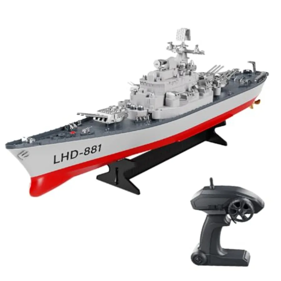 

Remote Control Warship RC Military Battleship 1:390 Scale 2.4GHz RC Armed Cruiser Boat Model with Low Battery Alarm for Lakes a