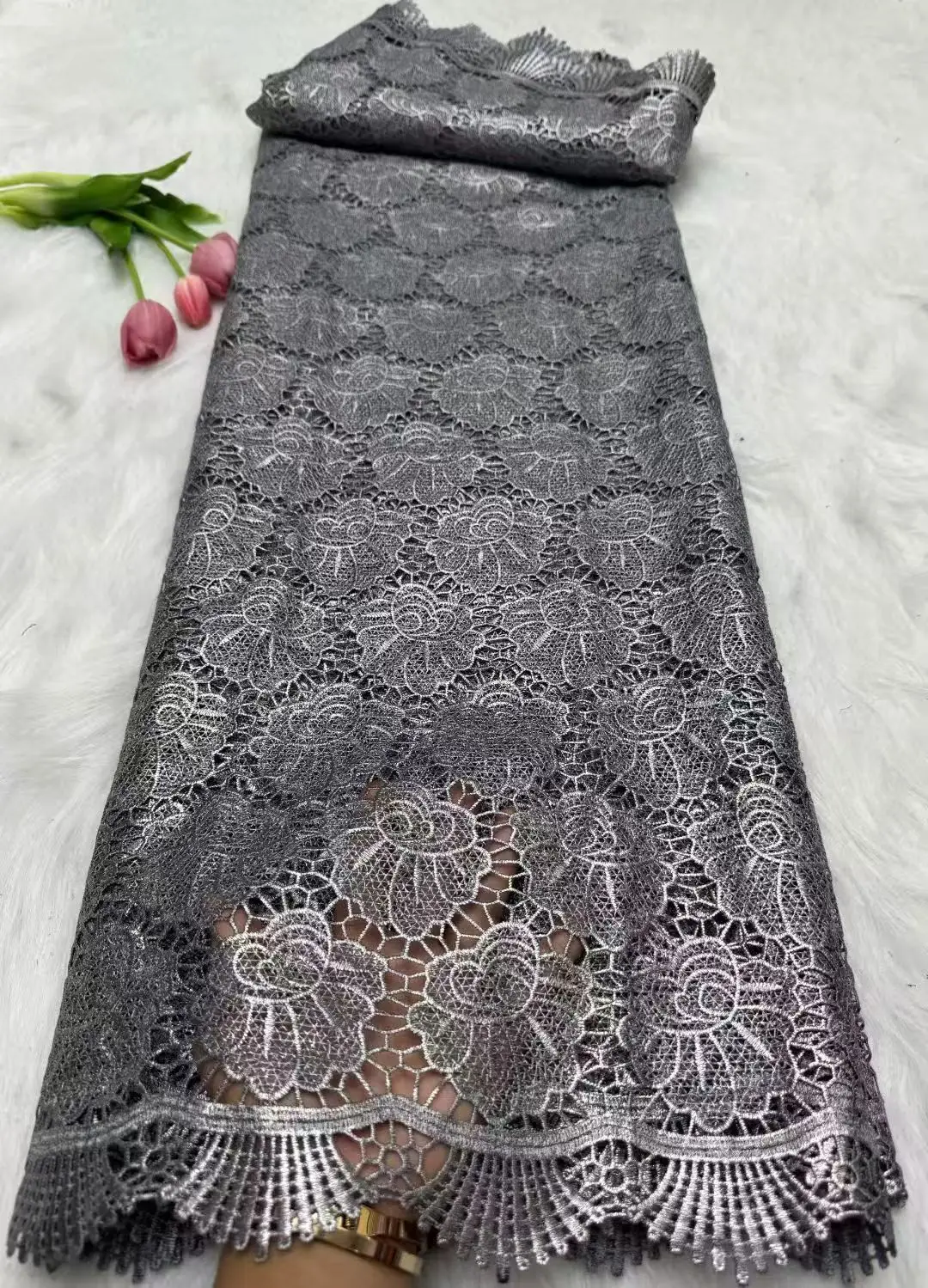 

African Sequence Cord Lace Fabrics Tulle Lace Latest Lace Fabric High Quality Guipure Cord Lace Embroidery For Dress Sewing