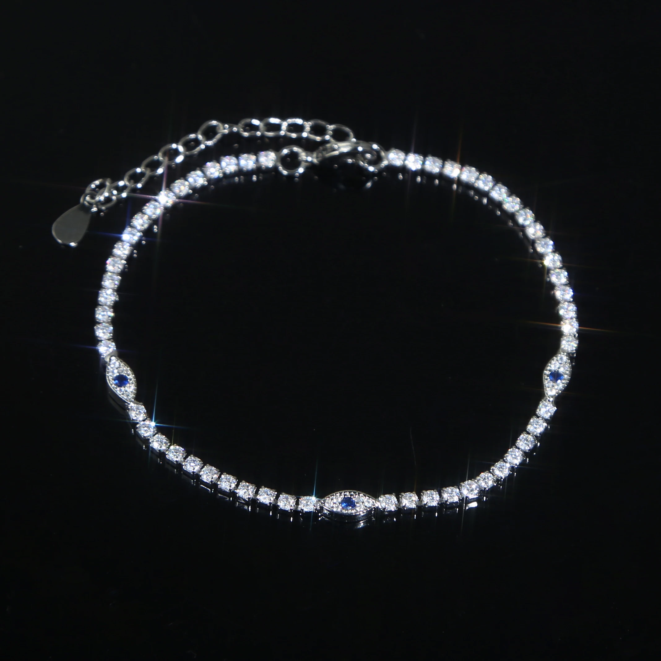 Thin CZ Tennis Chain Cute Lovely Small Turkish Evil Eye Charm Tennis Bracelet