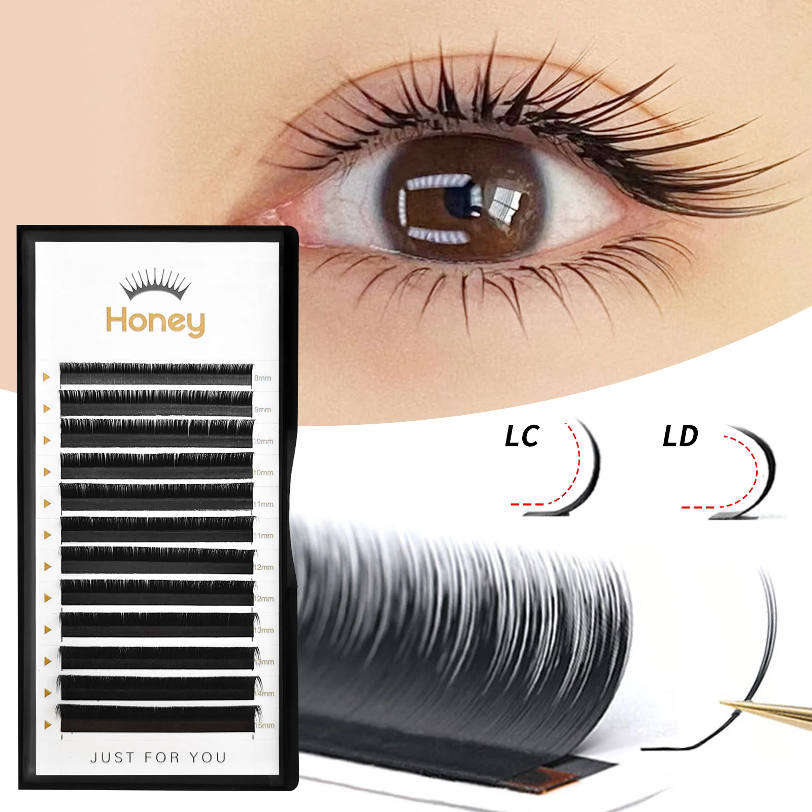 Extensões de Cílios Honey Eyelash LC LD Camellia, Cílios Postiços Faux Mink Easy Fan, Volume Russo Matte Black, Cílios Pré-Montados em Leque