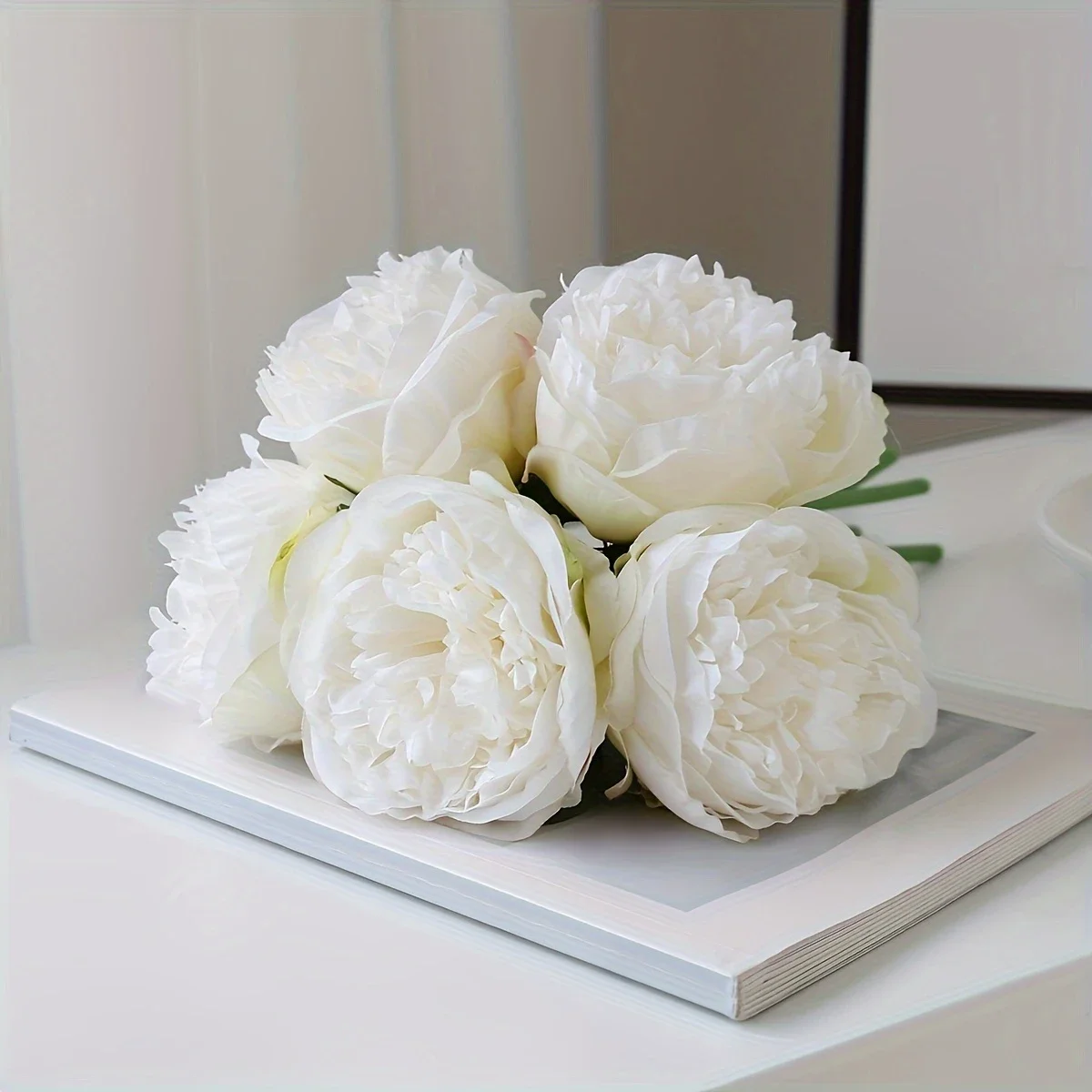 YO CHO 5 Stück große Pfingstrose, künstliche Seidenblume, Hochzeitsstrauß, Dekor, weiße Pfingstrose, Heimdisplay, gefälschte Blumenpackung, Herzpfingstrose, rosa Rose – Detail 7