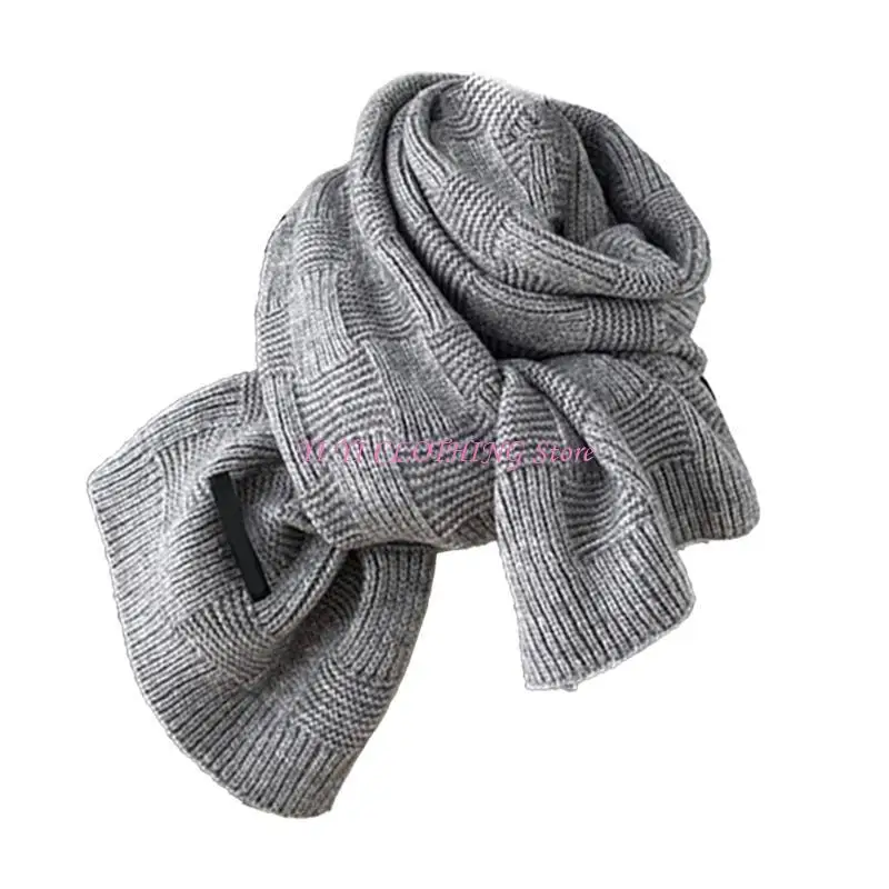 

N5KF Vintaghe Checkered Knitted Scarf for Fashion Enthusiasts Warm Neck Gaiter Shawl Wrap for Cold Weather Solid Color