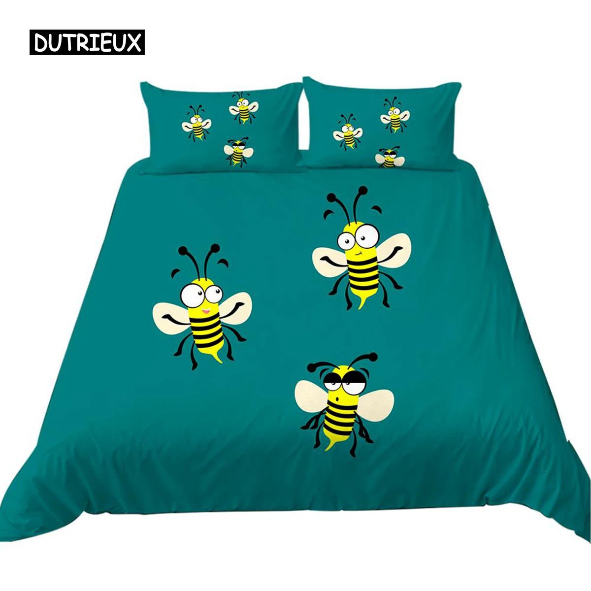 Cartoon Animal Duvet Cover Set King Size Flying Cute Bees Comforter Cover Childhood Fun Animal Theme Bedding Set for Kids Youth