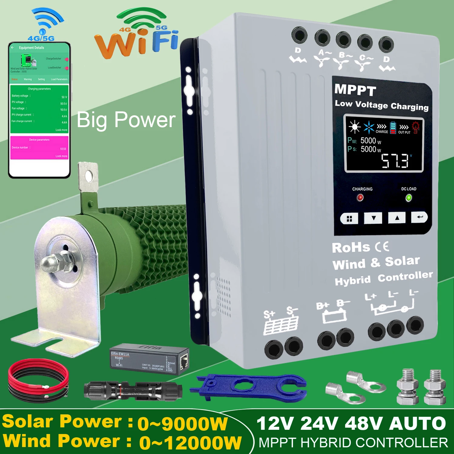 

4000W 12V24V48V MPPT Upgraded Hybrid Solar Controller Wind Turbine With Built-In WiFi For Lifepo4 Full Battery ,With LED Display