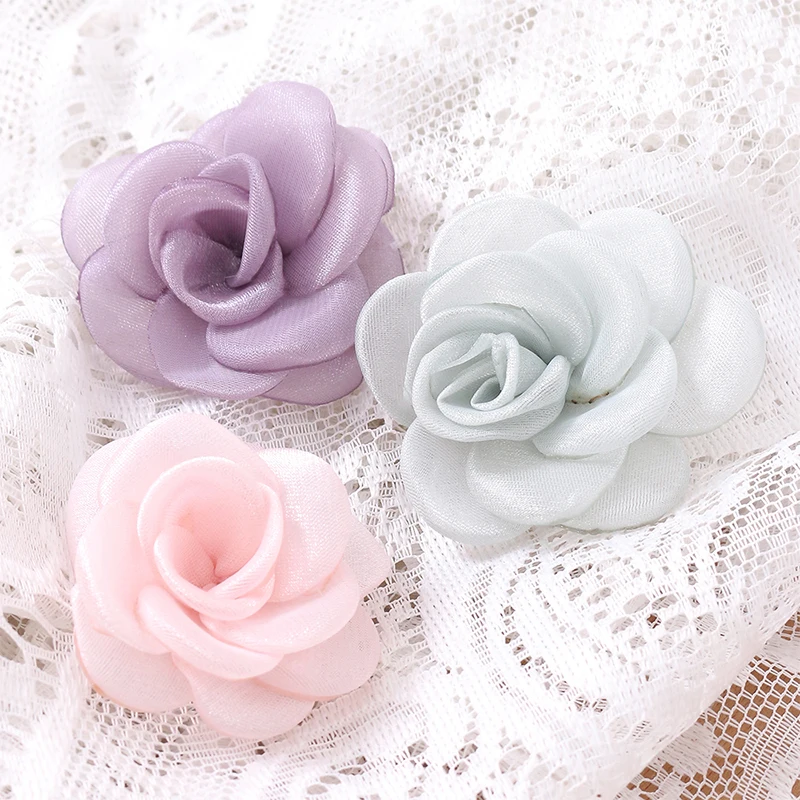 5Pcs/Lot Pink Camellia Rose Chiffon Fabric Flower for Home Room Wedding Invitation Artificial Flowers for Dress Decorations