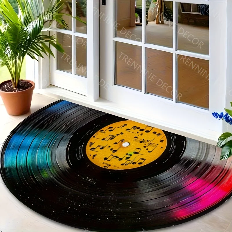 Vinyl Record Music Retro Black Red Half Round Carpet Mat Rug Home Decoration Entryway Door Classic Nostalgic Non Slip view 3
