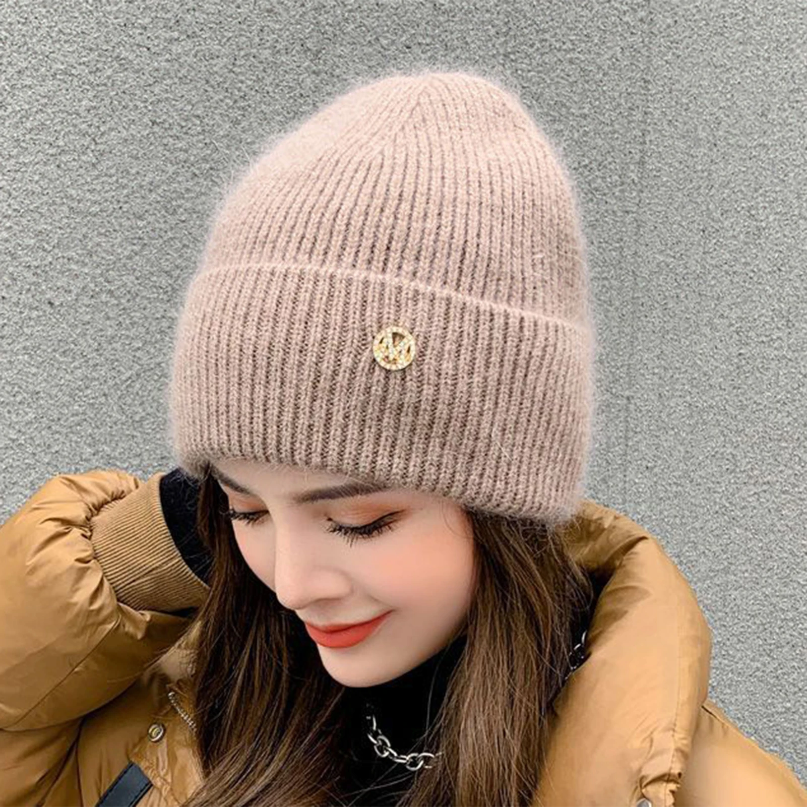 Winter Windproof Warm Hat Soft Comfortable Thickened Plush Hat Outdoor Sports Travel Exercise Warm Hat Chic Brimless Knitted Hat
