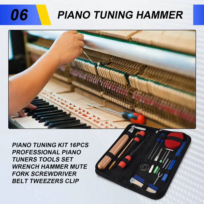 ピアノチューニングキット 16 個プロフェッショナルピアノチューナーツールセットレンチハンマーミュートフォークドライバーベルトピンセット Clipabht