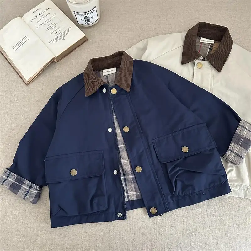 

Children's Jacket Spring and Autumn Boys and Girls Splicing Casual Collar Coat 90-140cm