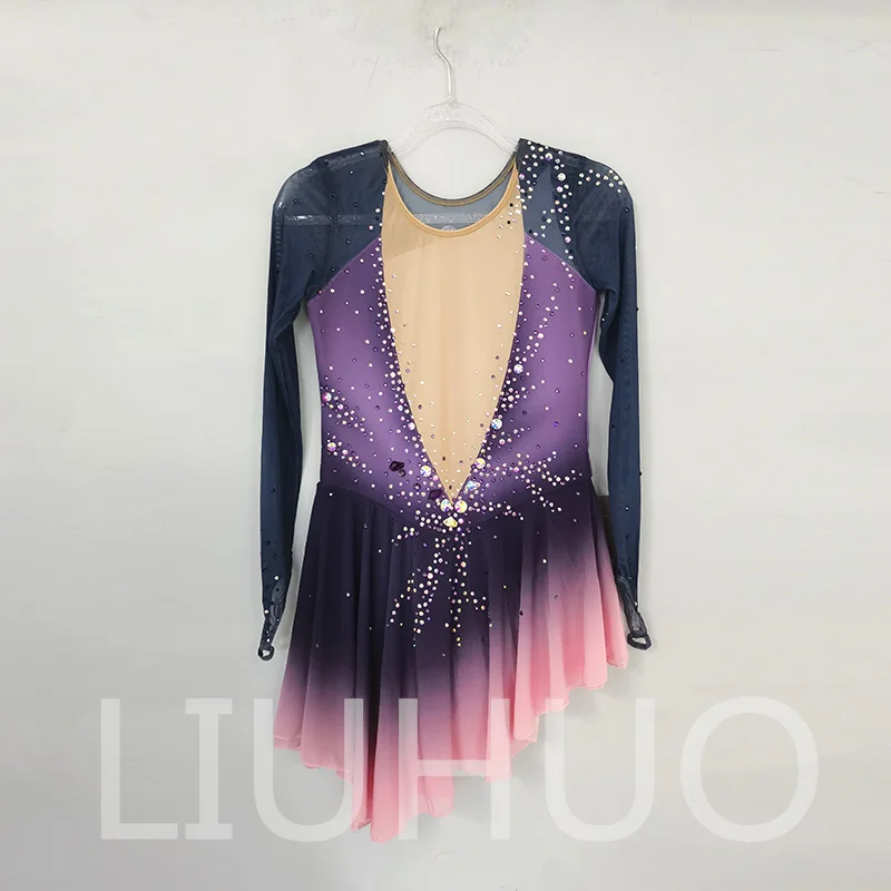 LIUHUO vestido de patinaje artístico sobre hielo para niñas, mujeres y adolescentes, LICRA elástica, competición, venta al por mayor