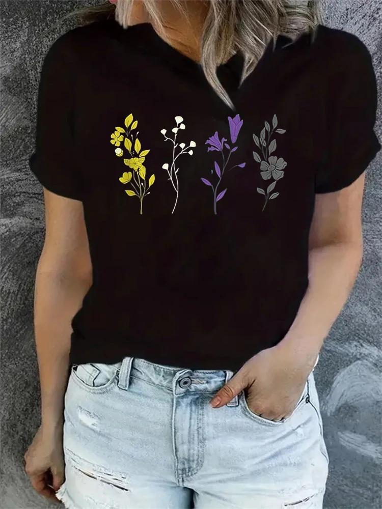 Floral Non Binary Lgbt Nonbinary Flag Flowers Pride Month t-shirts for women graphic tees funny graphic tees for women