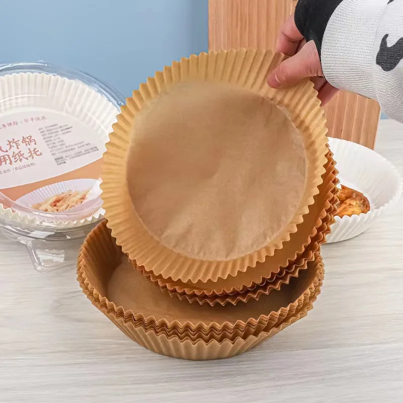 100 Uds. Papel pergamino redondo de 16/20cm, revestimientos para freidora de aire, hojas de papel antiadherentes para hornear, a prueba de grasa para cocinar, horno, microondas