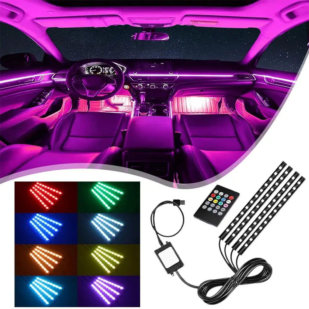 36 LED Car Interior Ambient Foot Strip Light Kit Backlight Atmosphere USB 5V Vehicle Lamp Neon Auto Decorative Accessories T8F6