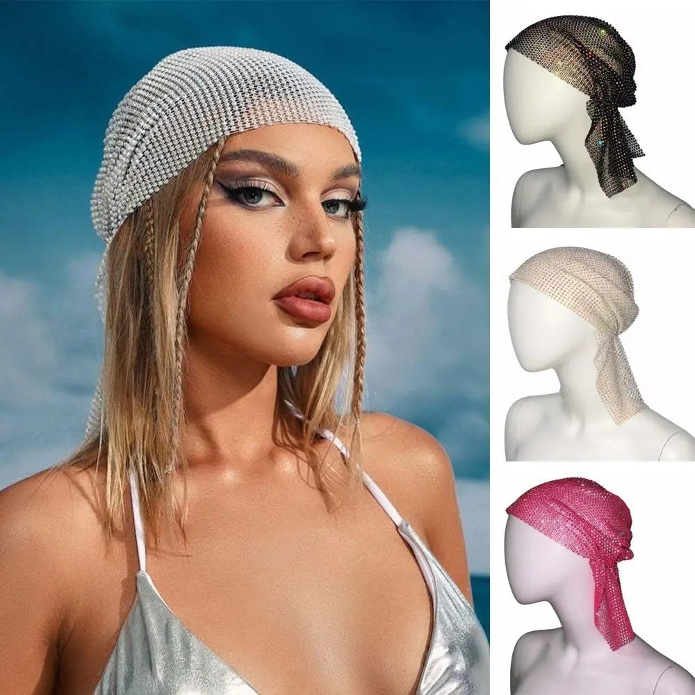 

Модная универсальная блестящая бандана со стразами, блестящая сетчатая повязка на голову, платок, эластичные повязки на голову с бриллиантами, женские аксессуары для головного убора