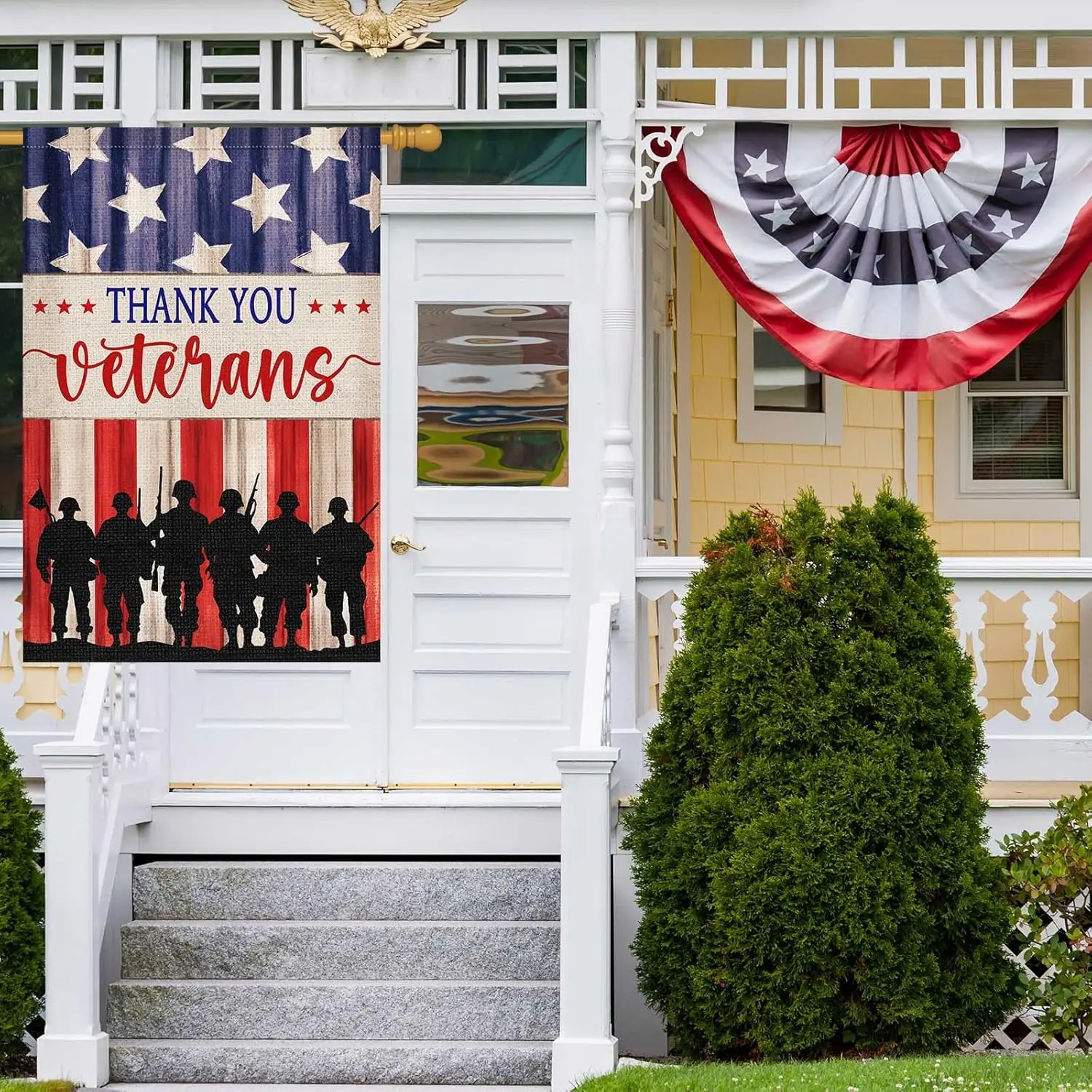 Louise Maelys Veterans Day Garden Flag Patriotic 28x40 Inch Thank You Veterans Double Sided Stars and Stripes Large Burlap Y GGX