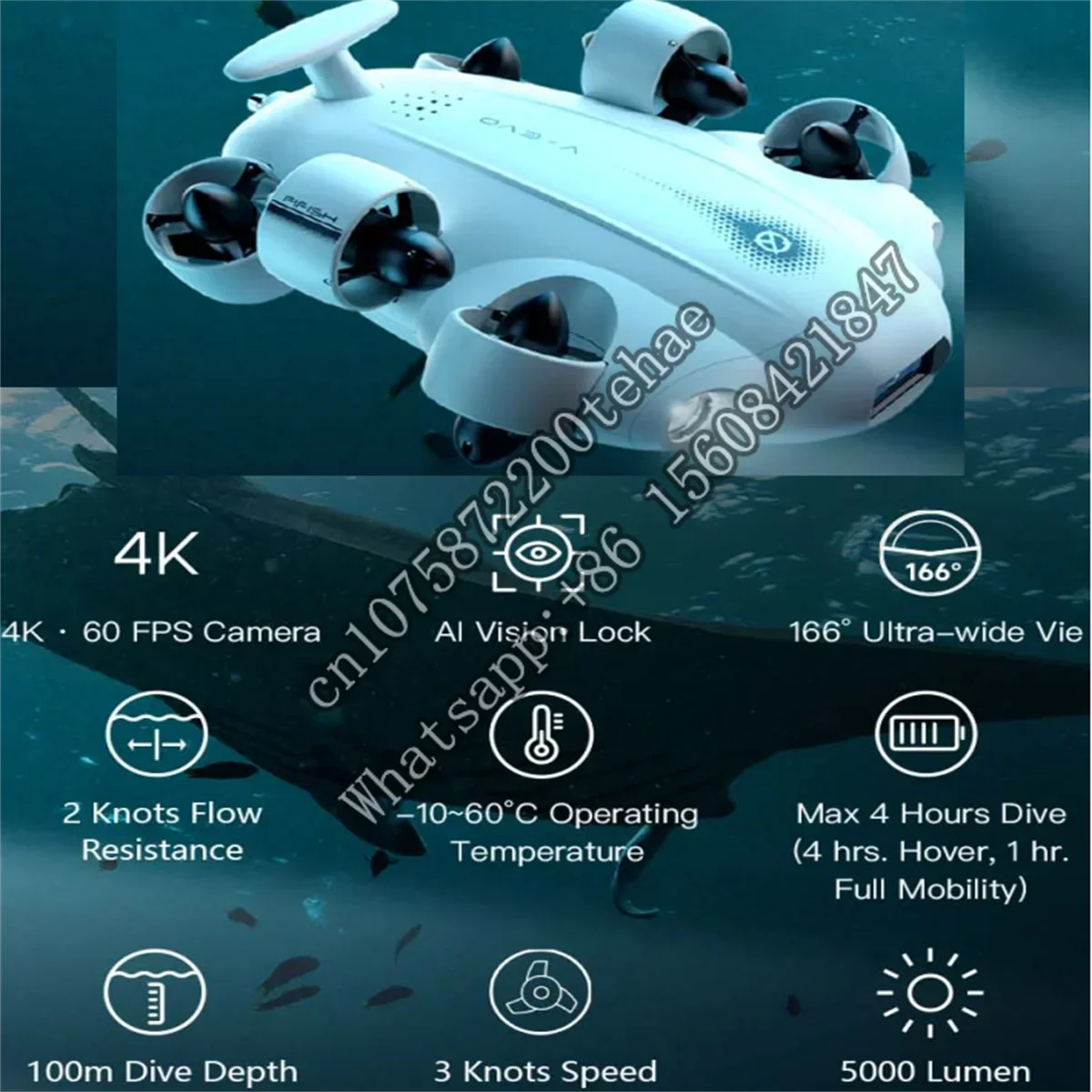 FIFISH V-EVO 4K Underwater  with Robotic Arm AI Vision Lock 360° Omnidirectional Movement 100M Diving Underwater ROV