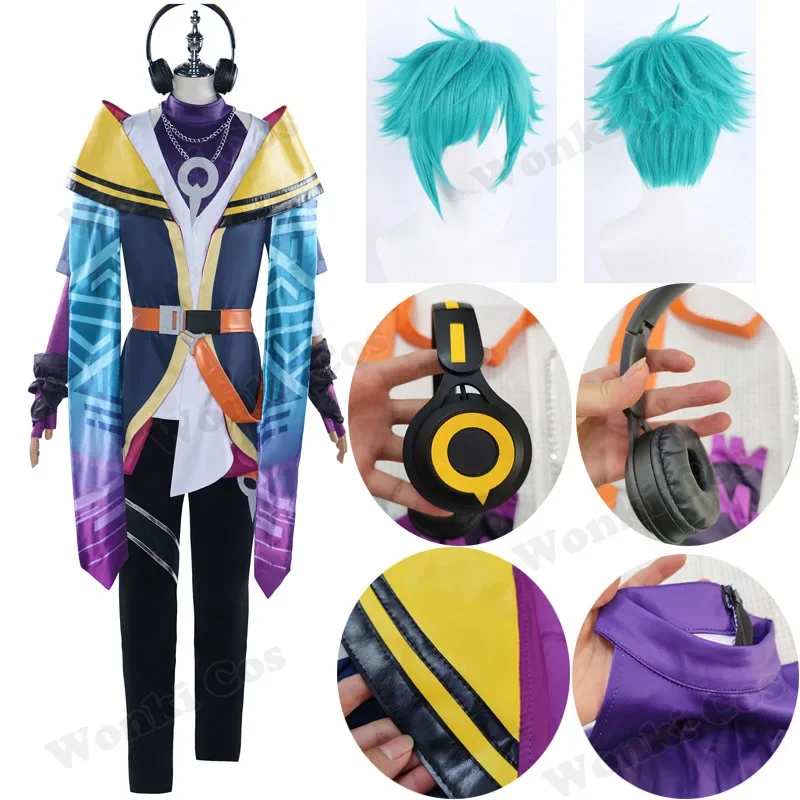 Cosplay Heartsteel de Aphelios para homens, cabelo verde, fantasias de festa com acessórios, roupas de Carnaval LOL, jogo