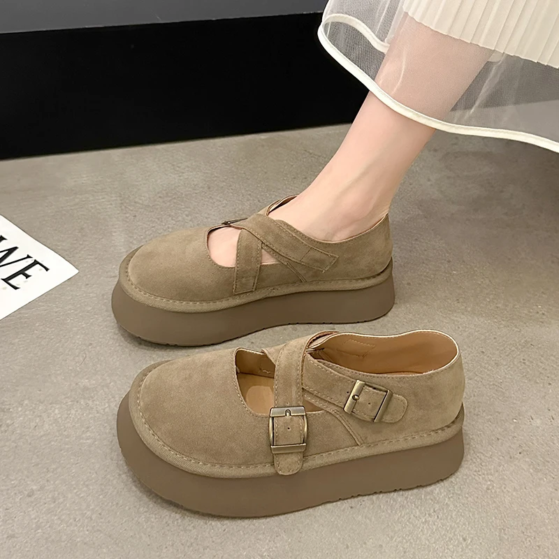 

Повседневная женская обувь, сабо, женская обувь на платформе, лоферы с мехом, без шнуровки, Осенние криперы, платье, без застежки, Осенние новые женские лоферы