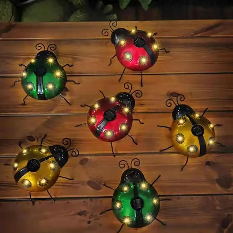 Solar LED Ladybugs Lights Waterproof IP65 Outdoor Yard Art Garden Sculptures Decorations for Garden Yard Patio Landscape Lamp