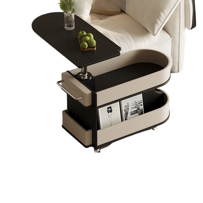 

Italian minimalist small apartment coffee table with wheels movable lifting and rotating new sofa side cabinet