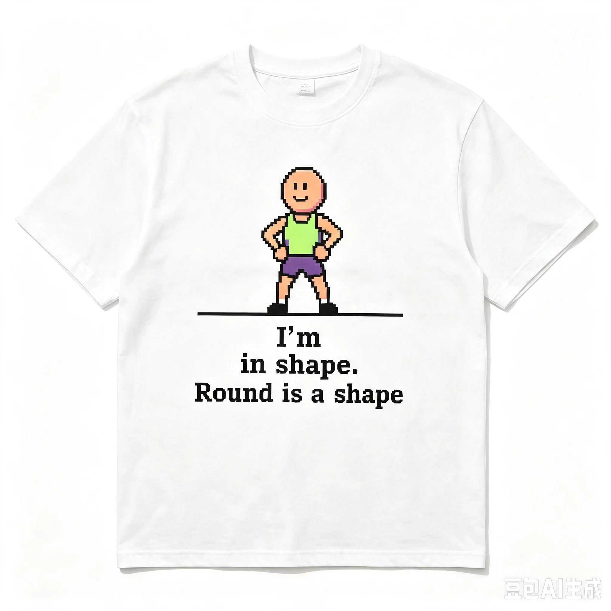 Men Funny Gym T‑Shirt I'm In Shape Round Is A Shape Pixel Character Graphic Casual Short Sleeve Top